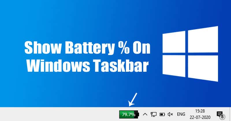 how do i get the battery percentage to show on windows 10?